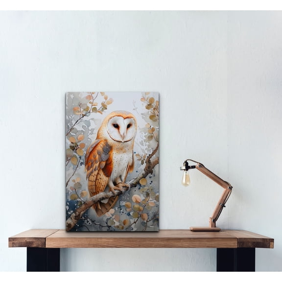 Velto Barn Owl Canvas Art Antique Wildlife Illustration Rustic Vintage Inspired Nature Wall Decor, SIZE 12x16 INCLUDE Pine Wood Frame 1.25-Inch