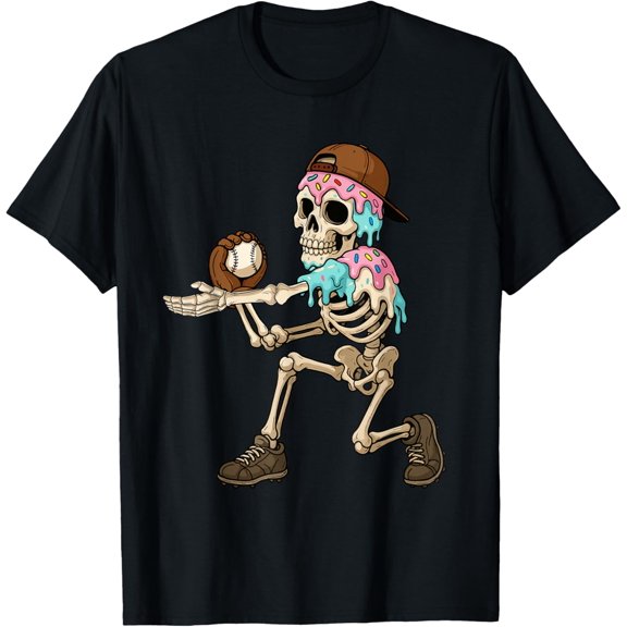 Velto Baseball Skeleton Ice Cream Drip Baseball Boys T-Shirt All Size S-5XL