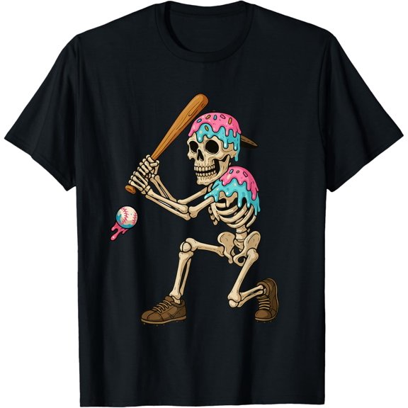 Velto Baseball Skeleton Ice Cream Drip Baseball Boys T-Shirt All Size S-5XL
