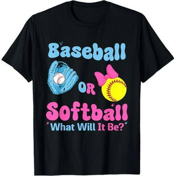 Velto Baseball or Softball Groovy Gender Reveal Party T-Shirt Baby Shower Tee All Size S-5XL