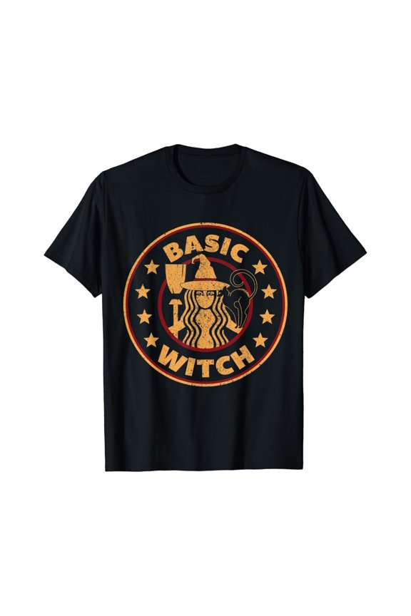 Basic Witch T-shirt Witch Flower And Cat T-Shirt All Size S-5XL