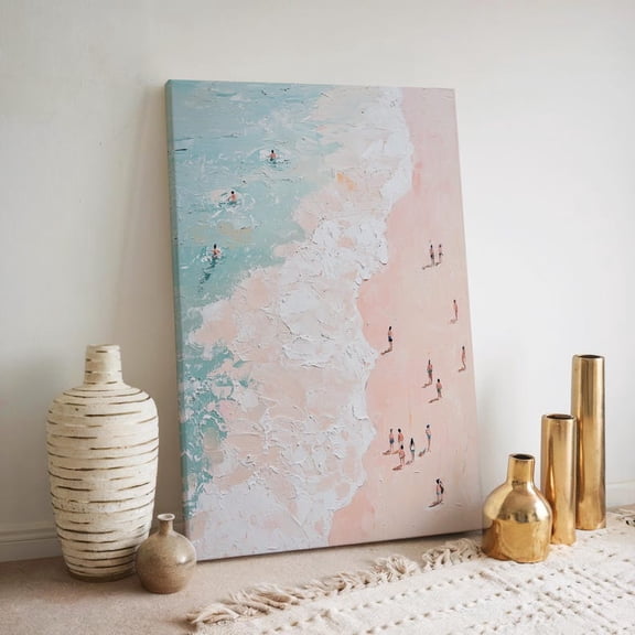 Velto Beach Canvas Wall Art Impressionist Seashore Illustration Pastel Coastal Abstract Summer Inspired Decoration, SIZE 12x18 INCLUDE Pine Wood Frame 1.25-Inch