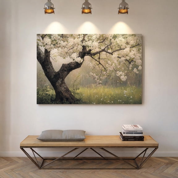 Velto Beautiful Apple Blossom Tree in Full Bloom with Sunlight and Greenery, SIZE 8x10 INCLUDE Pine Wood Frame 1.25-Inch