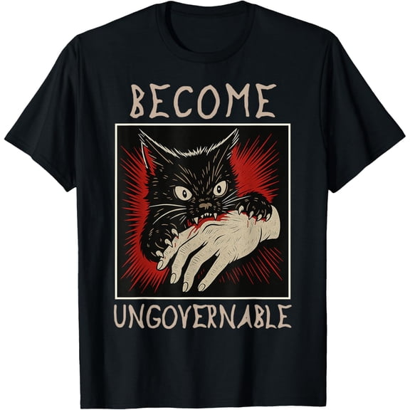 Velto Become Ungovernable Cats Black Cat Biting Hand T-Shirt All Size S-5XL