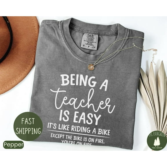 Velto Being a Teacher Is Easy Like Riding a Bike Back to School T-Shirt Graphic Gift Fullsize S-5XL Shirt