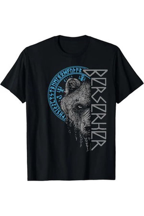 Berserker Bear Warrior Odin Runes Nordic Compass Viking T-Shirt - Black Cotton G All Size S-5XL