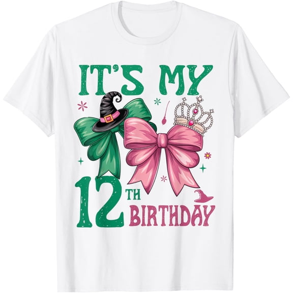 Velto Birthday Girl It's My 12th Birthday Witch Pink And Green T-Shirt All Size S-5XL