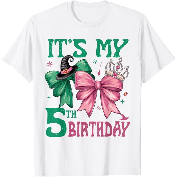 Velto Birthday Girl It's My 5th Birthday Witch Pink And Green T-Shirt All Size S-5XL