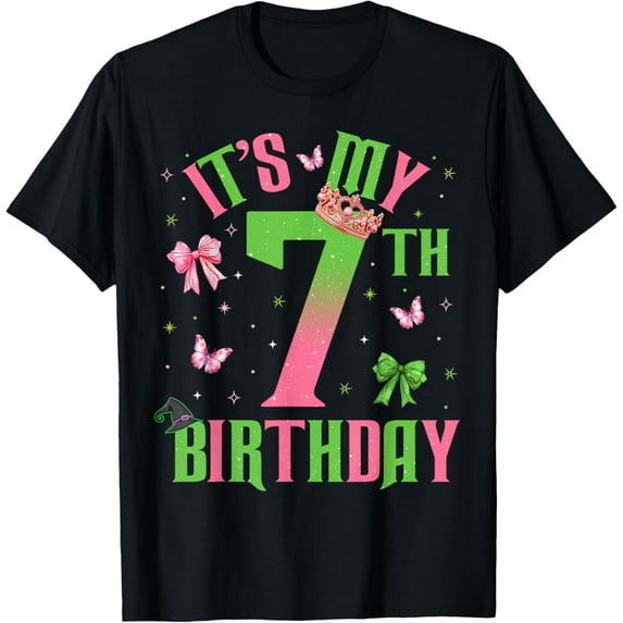 Velto Birthday Girl It's My 7Th Birthday Witch Pink And Green T-Shirt All Size S-5XL