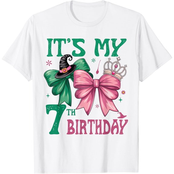 Velto Birthday Girl It's My 7th Birthday Witch Pink And Green T-Shirt All Size S-5XL