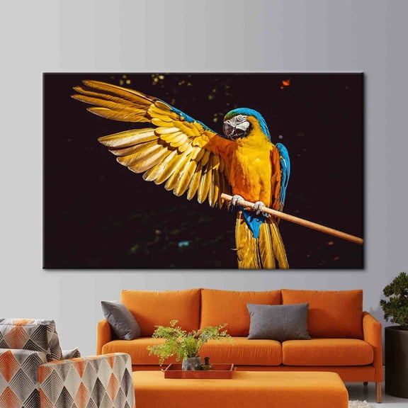 Velto Black And Yellow Art Canvas, Parrot Art Canvas, Contemporary Wall Decor, Yellow Parrot, Modern Art Canvas, Bird Art Canvas, 12x16 UNFRAMED