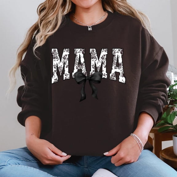 Velto Black Bow Ribbon Chinoiserie Coquette Mama Sweatshirt for Mom Gift, Full size S-5XL
