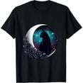 thumbnail image 1 of Velto Black Cat Crescent Moon with Stars and Roses Midnight Cat T-Shirt All Size S-5XL, 1 of 5