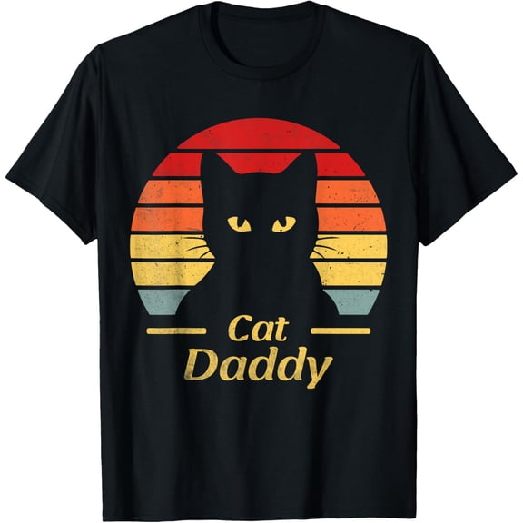 Velto Black Cat Daddy Retro Birthday & Father's Day Cat Dad Mens T-Shirt All Size S-5XL