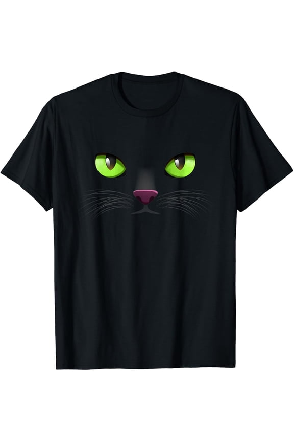 Black Cat Green Eyes - Cat Face T-Shirt All Size S-5XL