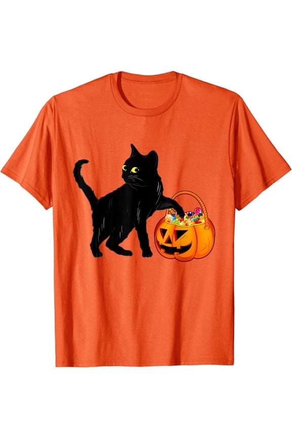 Black Cat Jack O' Lantern Pumpkin Sweet Candy T-Shirt All Size S-5XL
