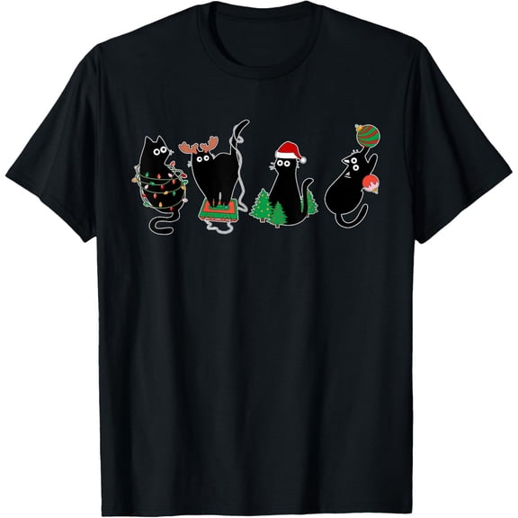 Velto Black Cat Lover Family Xmas happy holiday Pajama Matching T-Shirt All Size S-5XL