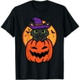 thumbnail image 1 of Velto Black Cat On Pumpkin Costume Women Girls Teen T-Shirt All Size S-5XL, 1 of 5