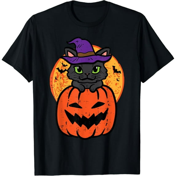 Velto Black Cat On Pumpkin Costume Women Girls Teen T-Shirt All Size S-5XL