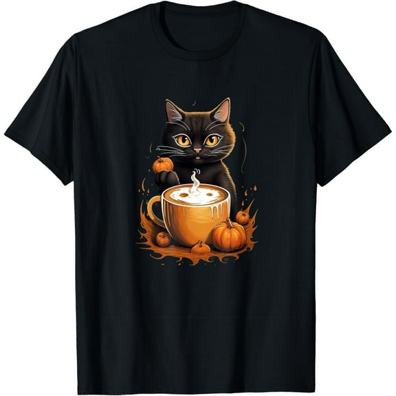 Velto Black Cat Pumpkin Spice Latte Syrup Creamer T-Shirt All Size S-5XL