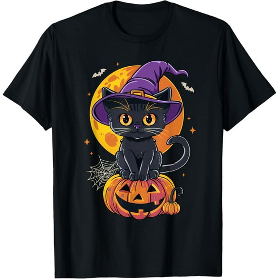 Velto Black Cat Shirts For Men Women Pumpkin T-Shirt All Size S-5XL