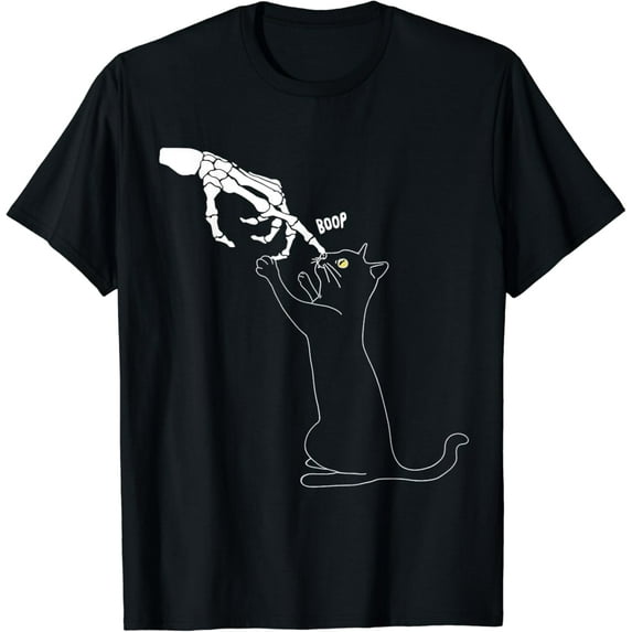 Velto Black Cat Skeleton Hand Boop Cat Nose Outfit T-Shirt All Size S-5XL