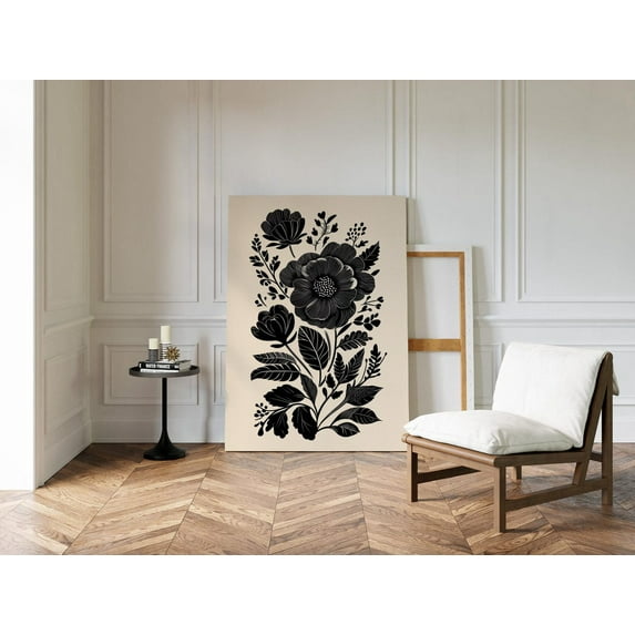Velto Black Floral Botanical Line Art – Bold Minimalist Wildflower Canvas Wall Decor In Monochrome Style For Modern, Boho Or Nordic Spaces Canvas, 8x10 UNFRAMED