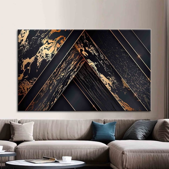 Velto Black Gold Abstract Modern Abstract Artwork Black, Gold, Abstract, Luxury Canvas, 16x24 UNFRAMED