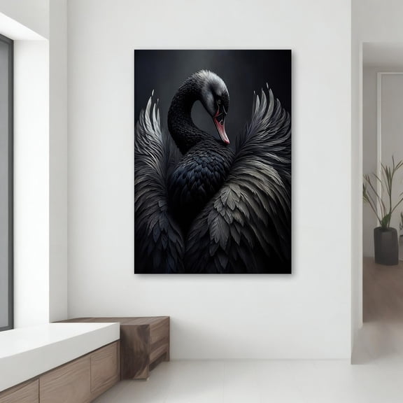 Velto Black Swan Wings Canvas Art, Elegant Animal, Chic Home Wall Decor, Unique Housewarming Gift Canvas, 8x10 UNFRAMED