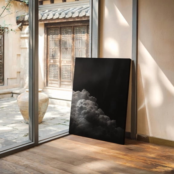 Velto Black and White Storm Cloud Canvas Wall Art – Moody Sky Photography for Modern Minimalist Decor, Dramatic Dark Cloud Artwork, SIZE 8x12 INCLUDE Pine Wood Frame 0.75-Inch