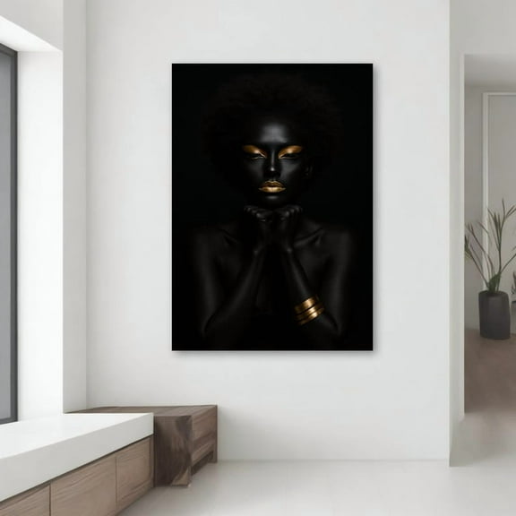 Velto Black Woman Portrait Canvas Print, African Art With Gold Makeup, Modern Afrocentric Wall Decor, Elegant Black And Gold Wall Art Canvas, 8x10 UNFRAMED