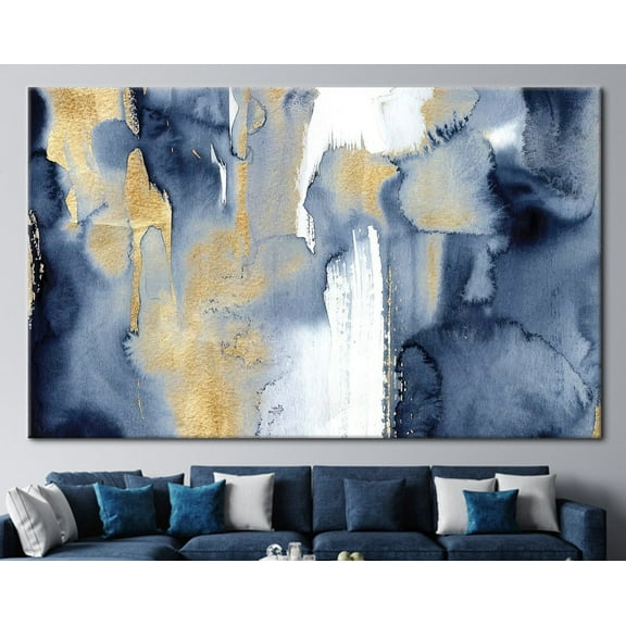 Velto Blue And Gold, Modern Art Canvas, Contempporary Art Canvas, Modern Abstract, Shimmery Canvas Art, Navy Blue Art, 8x10 0.75-Inch Pine Wood Frame