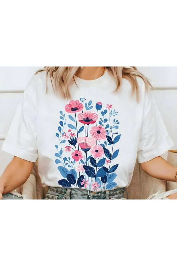 Blue Botanical Nature Lover Gift Floral Plant Lover Wild Flower T-shirt All Size S-5XL