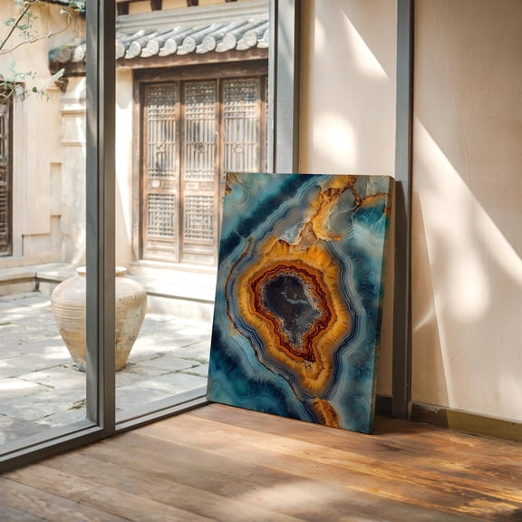 Velto Blue Orange Geode Crystal Wall Art – Abstract Agate Slice Canvas With Natural Stone Layers For Boho, Earthy, And Modern Decor Styles Canvas, 12x16 UNFRAMED