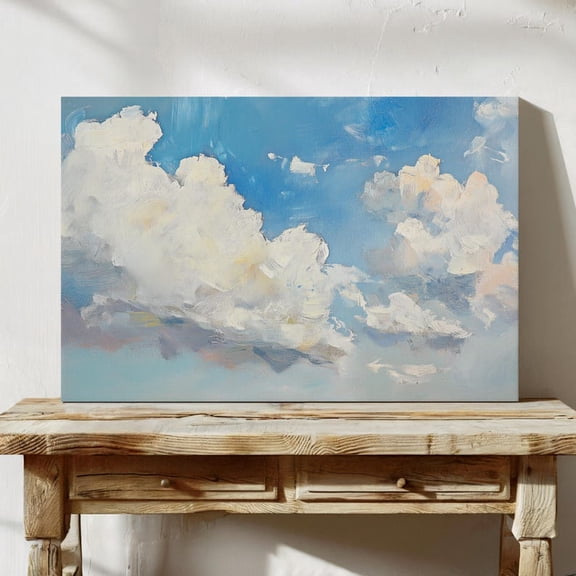 Velto Blue Sky Canvas, Soft Cloud Wall Art, Impressionist Cloudscape Artwork for Peaceful Home Decor, SIZE 8x10 INCLUDE Pine Wood Frame 1.25-Inch
