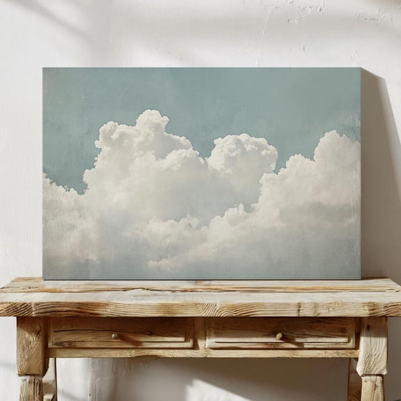 Velto Blue Sky Cloud Canvas, Impressionist Cloudscape Wall Art, Calming Peaceful Home Artwork, SIZE 8x10 INCLUDE Pine Wood Frame 1.25-Inch