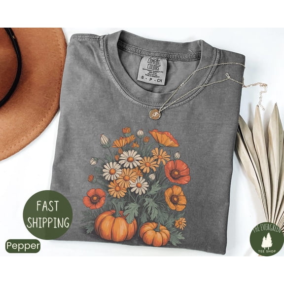Velto Boho Fall Floral T-shirt, Retro Autumn Graphic Apparel, Pumpkin Season Outfit, Vintage Fall Aesthetic Gift Clothing, Full Size S-5XL