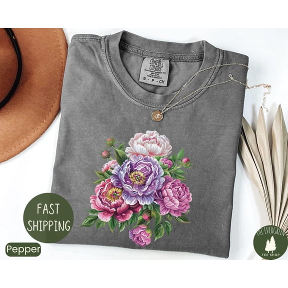 Velto Boho Wildflowers T-shirt, Modern Floral Graphic Apparel, Garden Springtime Outfit, Nature Inspired Casual Clothing for Women, Full Size S-5XL