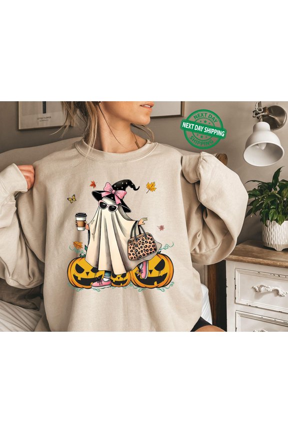Boo-Jee Cute Ghost Sweatshirt, Boo-Jee Cute Ghost Sweater, Girly , Girlfriend Gift, Trendy Girly Gift, Gift For Women All Size S-3XL