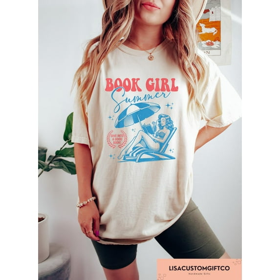 Velto Book Girl Summer T-Shirt Retro Reading Graphic Tee for Book Lovers and Vacation Style, Full Size S-5XL