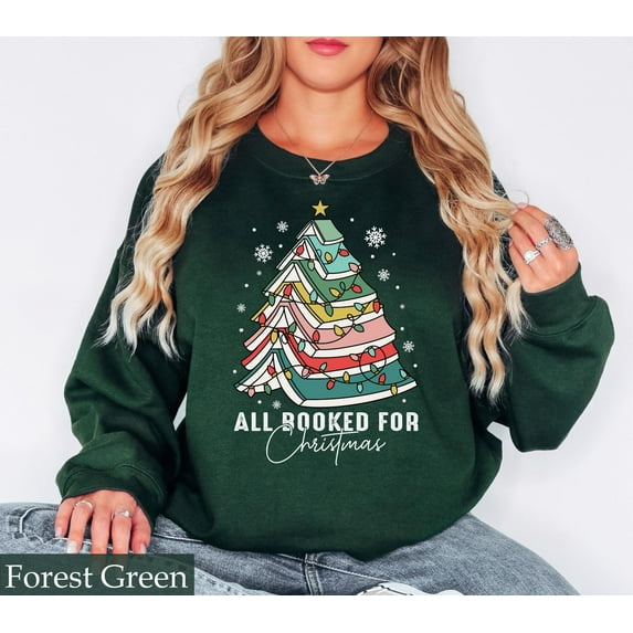 Velto Book Happy Holiday Tree Sweatshirt, All Booked For Happy Holiday Shirt, Gift for Book Lover, Teacher Happy Holiday Gifts, Bookworm Happy Holiday Sweater All Size S-5XL