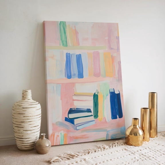Velto Book Lover Canvas, Abstract Books Wall Art, Library Inspired Reading Room Decor, SIZE 12x18 INCLUDE Pine Wood Frame 1.25-Inch