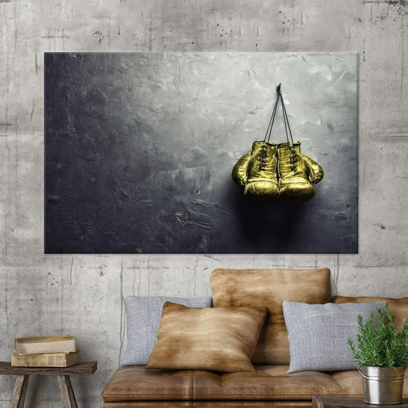 Velto Boxing Canvas, Golden Boxing Gloves Canvas Art, Man Cave Motivational Art Canvas, Loft Canvas, 12x18 UNFRAMED