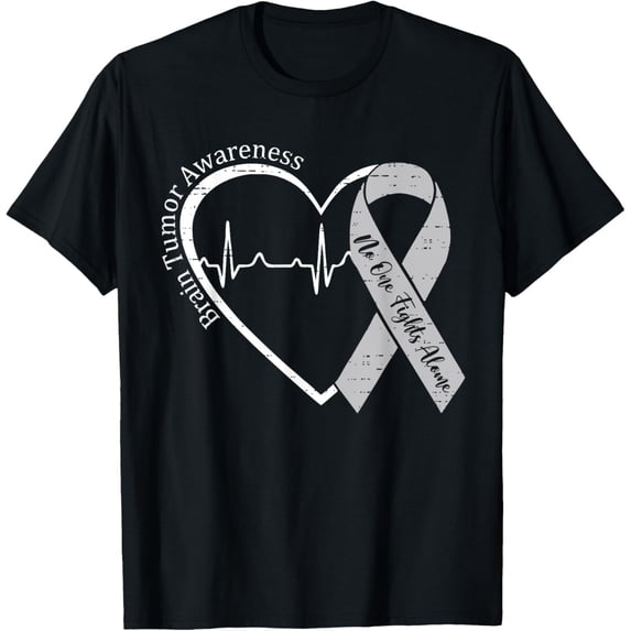 Velto Brain Tumor Awareness Heart Brain Cancer Gray Ribbon Support T-Shirt All Size S-5XL
