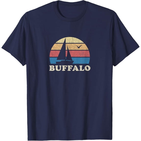 Velto Buffalo NY T-Shirt Vintage Sailboat 70s Throwback Sunset T-Shirt All Size S-5XL