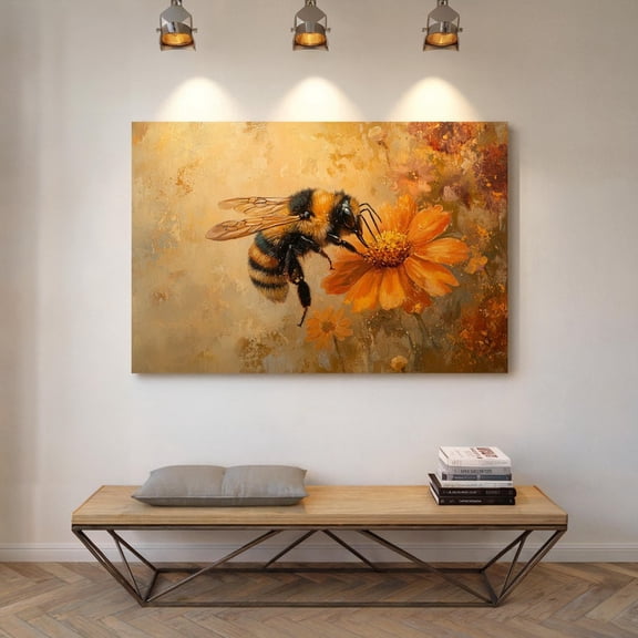 Velto Bumblebee Canvas, Vintage Floral Nature Wall Art, Rustic Pollinator Honeybee Decor, SIZE 8x10 INCLUDE Pine Wood Frame 1.25-Inch