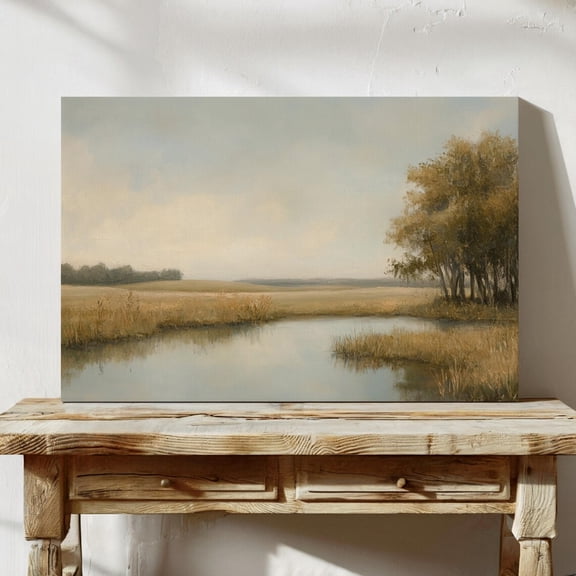 Velto Calm River Reflection Canvas, Peaceful Nature Scene with Trees, SIZE 8x10 INCLUDE Pine Wood Frame 1.25-Inch