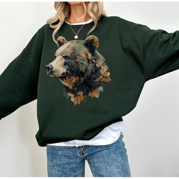 Velto Camo Bear Sweatshirt: Hunting Shirt, Soft Unisex Fit All Size S-5XL