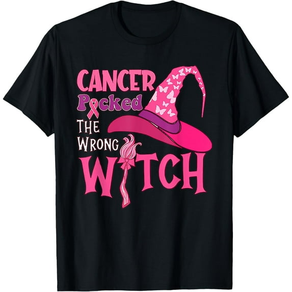 Velto Cancer Picked The Wrong Witch Breast Cancer T-Shirt All Size S-5XL