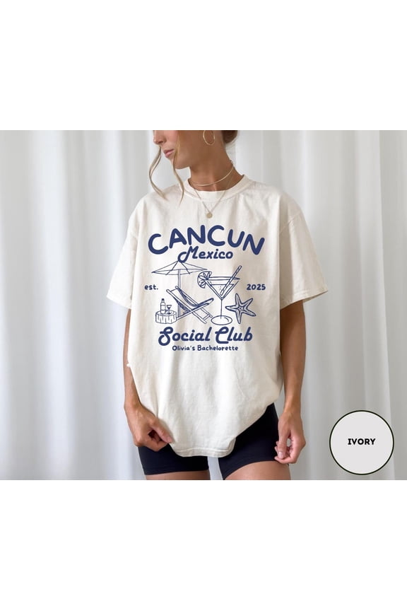 Cancun Bachelorette Graphic T-Shirt Mexico Beach Party Bridal Tulum Vacation Style, Full Size S-5XL